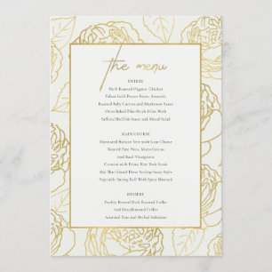 LUXE NAVY FAUX GOLD WHITE ELEGANT ROSE FLORAL MENU