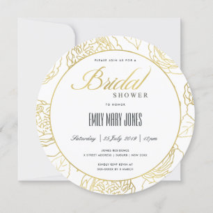 LUXE NAVY GOLD ELEGANT ROSE FLORAL BRIDAL SHOWER INVITATION