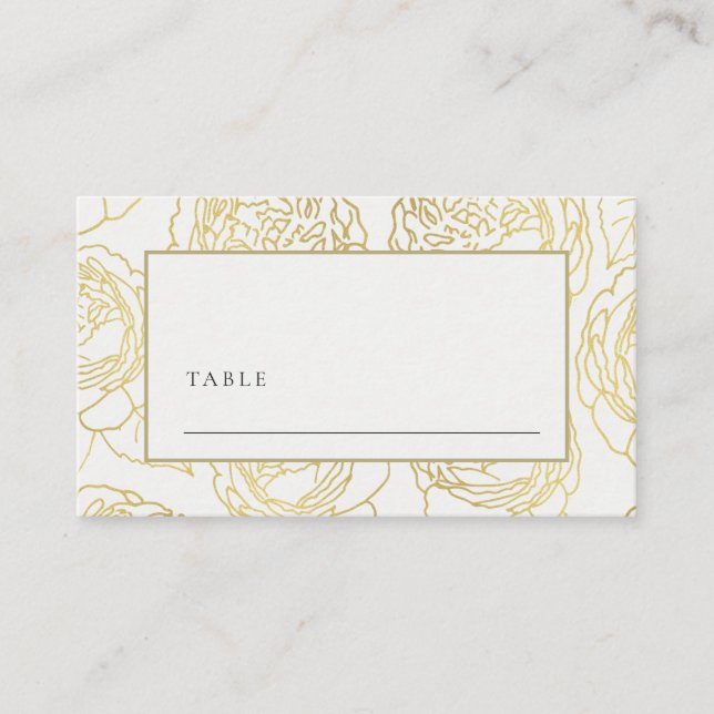 LUXE NAVY GOLD KRAFT ELEGANT ROSE FLORAL WEDDING PLACE CARD (Front)