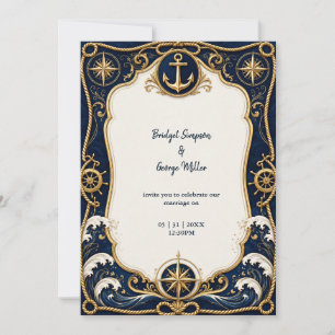 Luxe Navy Gold Nautical Wedding Anchor Invitation