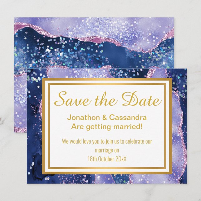 LUXE NAVY PURPLE GOLD SAVE THE DATE (Front/Back)