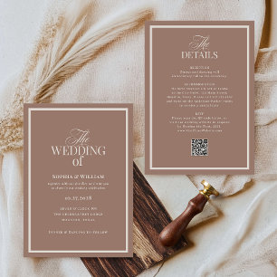 Luxe Neutral Mocha Taupe RSVP QR Code Wedding Invitation