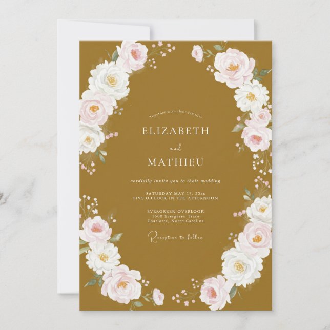 Luxe Ochre Painted Bloom Wedding Invitation (Front)