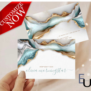Luxe Opal Teal Gold Fluid Alcohol Ink Business Card