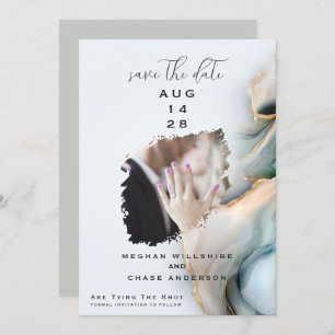 Luxe Opal Teal Gold Fluid Alcohol Ink Invitation