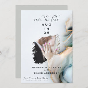 Luxe Opal Teal Gold Fluid Alcohol Ink Invitation