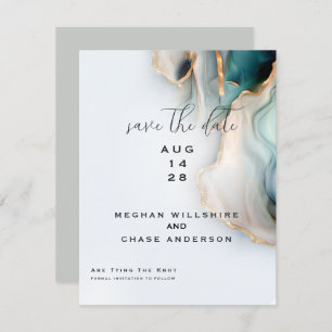 Luxe Opal Teal Gold Fluid Alcohol Ink Invitation