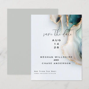 Luxe Opal Teal Gold Fluid Alcohol Ink Invitation