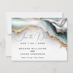 Luxe Opal Teal Gold Fluid Alcohol Ink Invitation