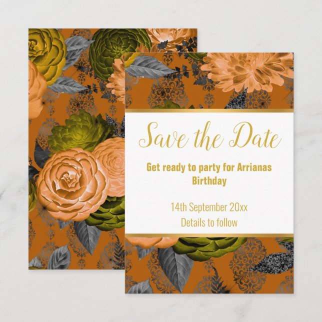 LUXE ORANGE GOLD WHITE RESPONSE RSVP CARD (Front/Back)