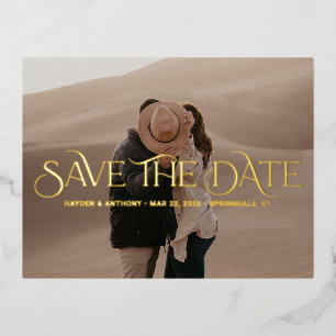 Luxe Overlay FOIL Wedding Save The Date Postcard