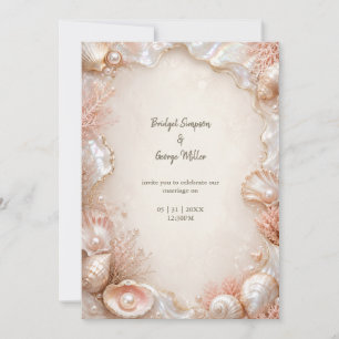 Luxe Pearl Seashell Wedding glamour Romance Invitation