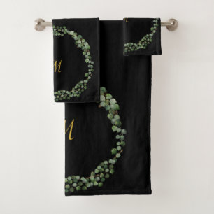 LUXE PERSONALISED EUCALYPTUS BLACK FULL WREATH BATH TOWEL SET