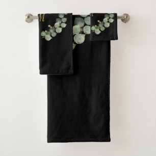 LUXE PERSONALISED EUCALYPTUS BLACK WREATH BATH TOWEL SET