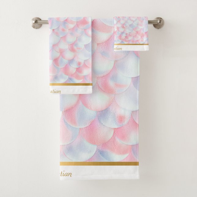 LUXE PINK BLUE MERMAID TRIM TOWEL SET (Insitu)