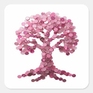 Luxe Pink BREAST CANCER AWARENESS TREE Decal Art Square Sticker