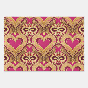 Luxe Pink Gold Hearts Valentine Wrapping Paper