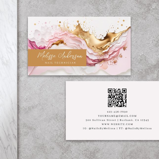 Luxe Pink Gold Splash QR Code Business Card (Creator Uploaded)