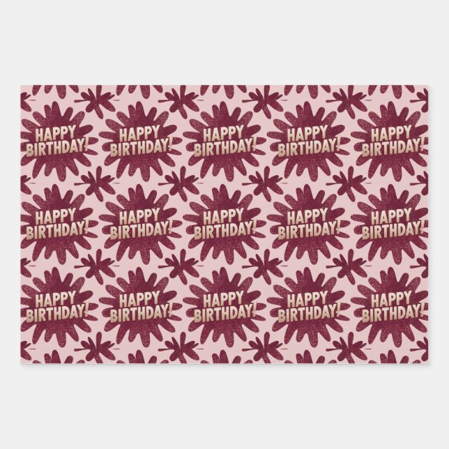 Luxe Pink Happy Birthday Wrapping Paper Set (Front 2)