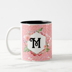 Luxe pink hearts vibrant romantic wallpaper Two-Tone coffee mug