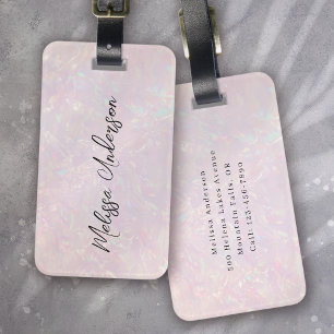 Luxe Pink Iridescent Calligraphy Luggage Tag