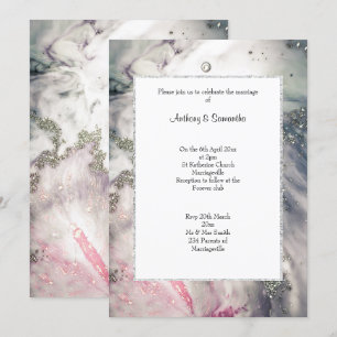 LUXE PINK MARBLE GLITTER WEDDING Invitation