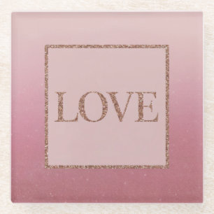Luxe Pink Ombre Rose Gold Sparkle Glass Coaster