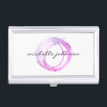 Luxe Pink Painted Circle Designer Logo Business Card Holder<br><div class="desc">An organic painted circle in pink and purple hues becomes a luxe logo on this designer business card case. Personalise with your name or business name. Also great as a stylish gift idea. Artwork and design by 1201AM,  a boutique brand design studio. © 1201AM CREATIVE</div>
