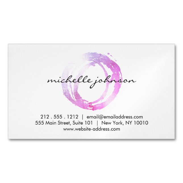 Luxe Pink Painted Circle Magnetic Business Card (Front)