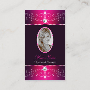 Luxe Pink Purple Burgund Ornate Ornaments Add Foto Business Card