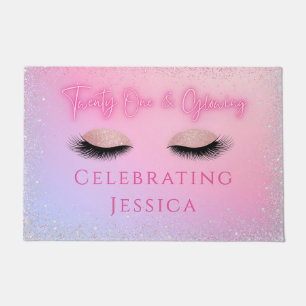  Luxe Pink Twenty One & Glowing 21st Birthday Doormat