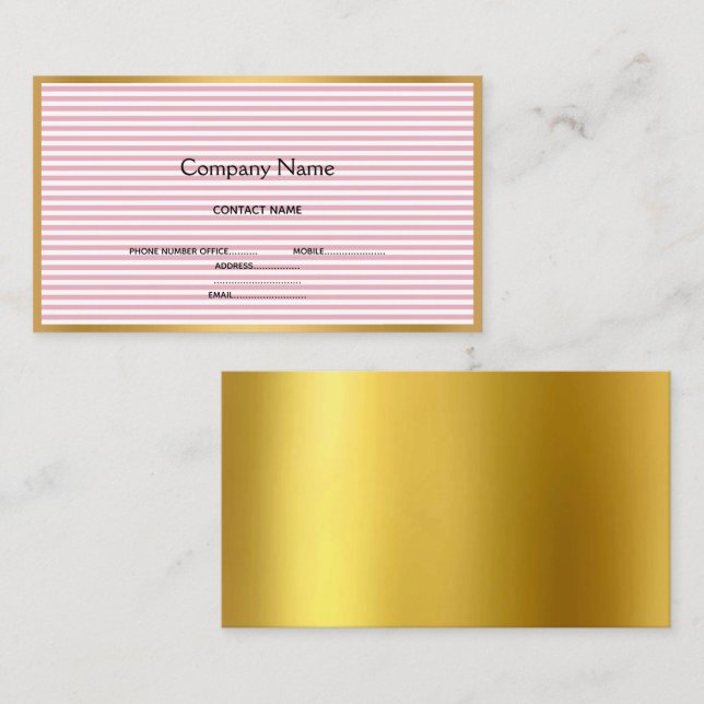 LUXE PINK WHITE STRIPE GOLD 2 BUSINESS CARD (Front/Back)