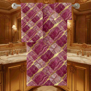 Luxe Plum and Gold Marble Towel Set