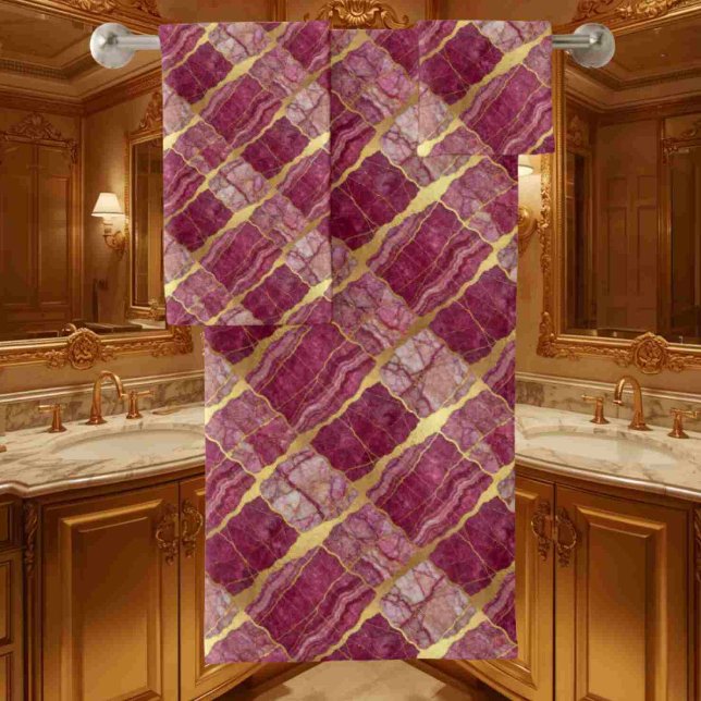 Luxe Plum and Gold Marble Towel Set (Creator Uploaded)