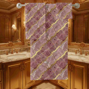Luxe Plum and Gold Marble Towel Set