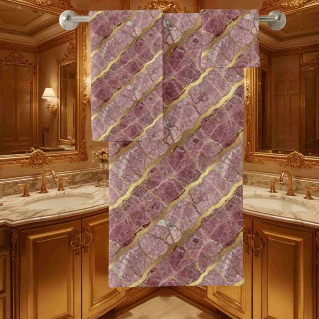 Luxe Plum and Gold Marble Towel Set (Creator Uploaded)