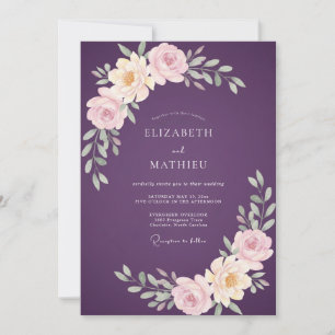 Luxe Plum Watercolor Ranunculus Wedding Invitation