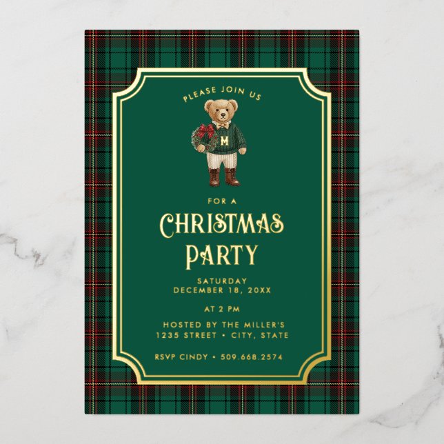 Luxe Preppy Plaid Christmas Teddy Bear (Front)