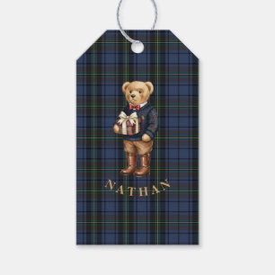 Luxe Preppy Plaid Christmas Teddy Bear Gift Tags