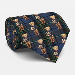 Luxe Preppy Plaid Christmas Teddy Bear Tie