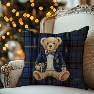 Luxe Preppy Plaid Teddy Bear Cushion
