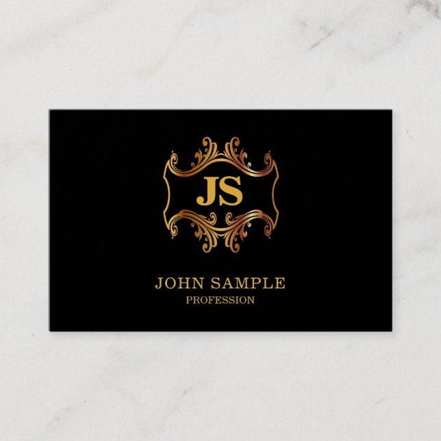 Luxe Professional Elegant Black Gold Classic Look Business Card (Front)