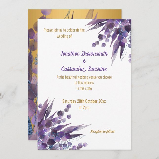 LUXE PURPLE GOLD EUCALYPTUS INVITATION (Front/Back)