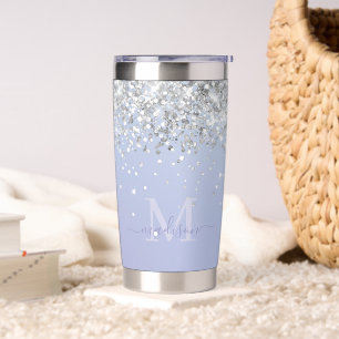 Luxe Purple Holographic Silver Glitter Monogram  Insulated Tumbler