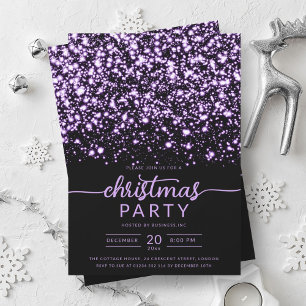 Luxe Purple Winter Shiny Stars Company Xmas Invitation