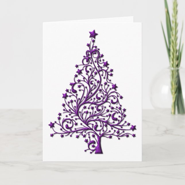 Luxe Purple Xmas Tree Christmas Card (Front)