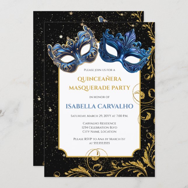 Luxe Quinceañera Masquerade Party Invitation (Front/Back)