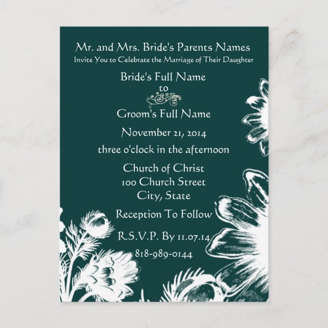 Luxe Radiance Green White Budget Friendly Wedding Invitation Postcard (Front)