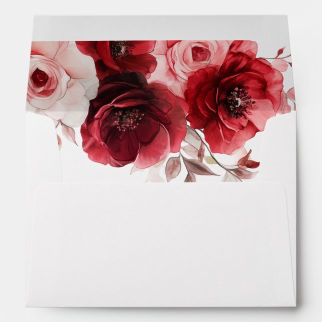 Luxe Radiance Ruby Red Roses Bloom Wedding  Envelope (Back (Bottom))
