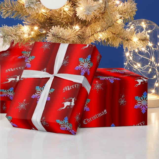 Luxe Red Christmas with Silver Reindeer Wrapping Paper (Creator Uploaded)